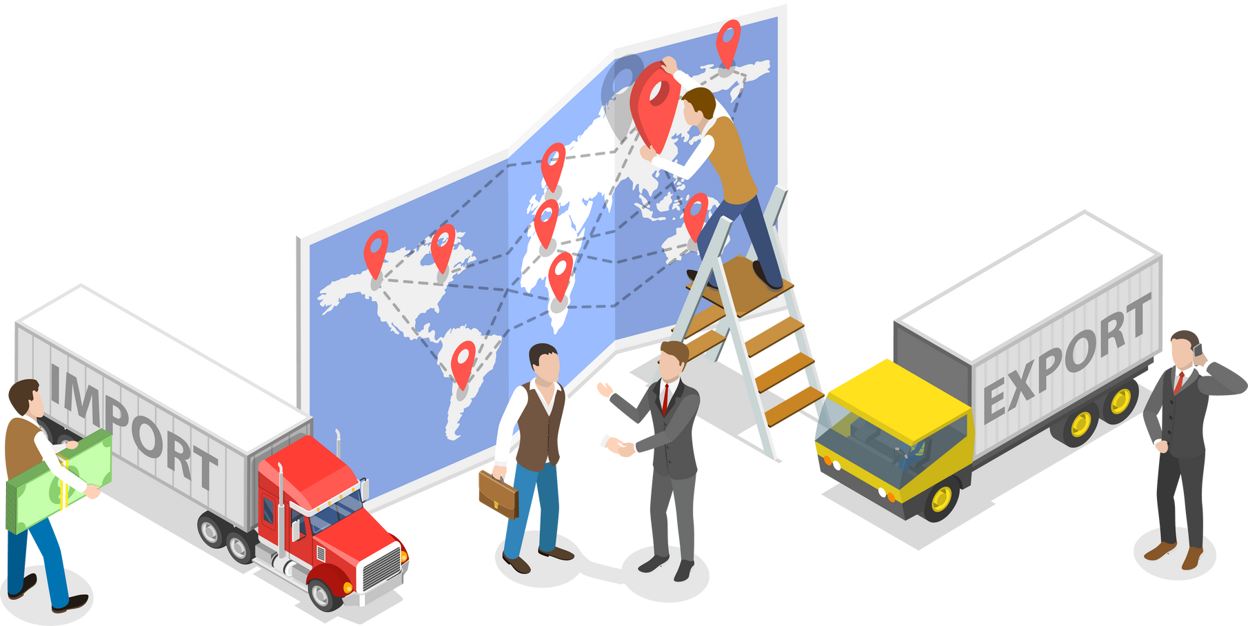 3D Isometric Flat  Conceptual Illustration of Supply Chain Management